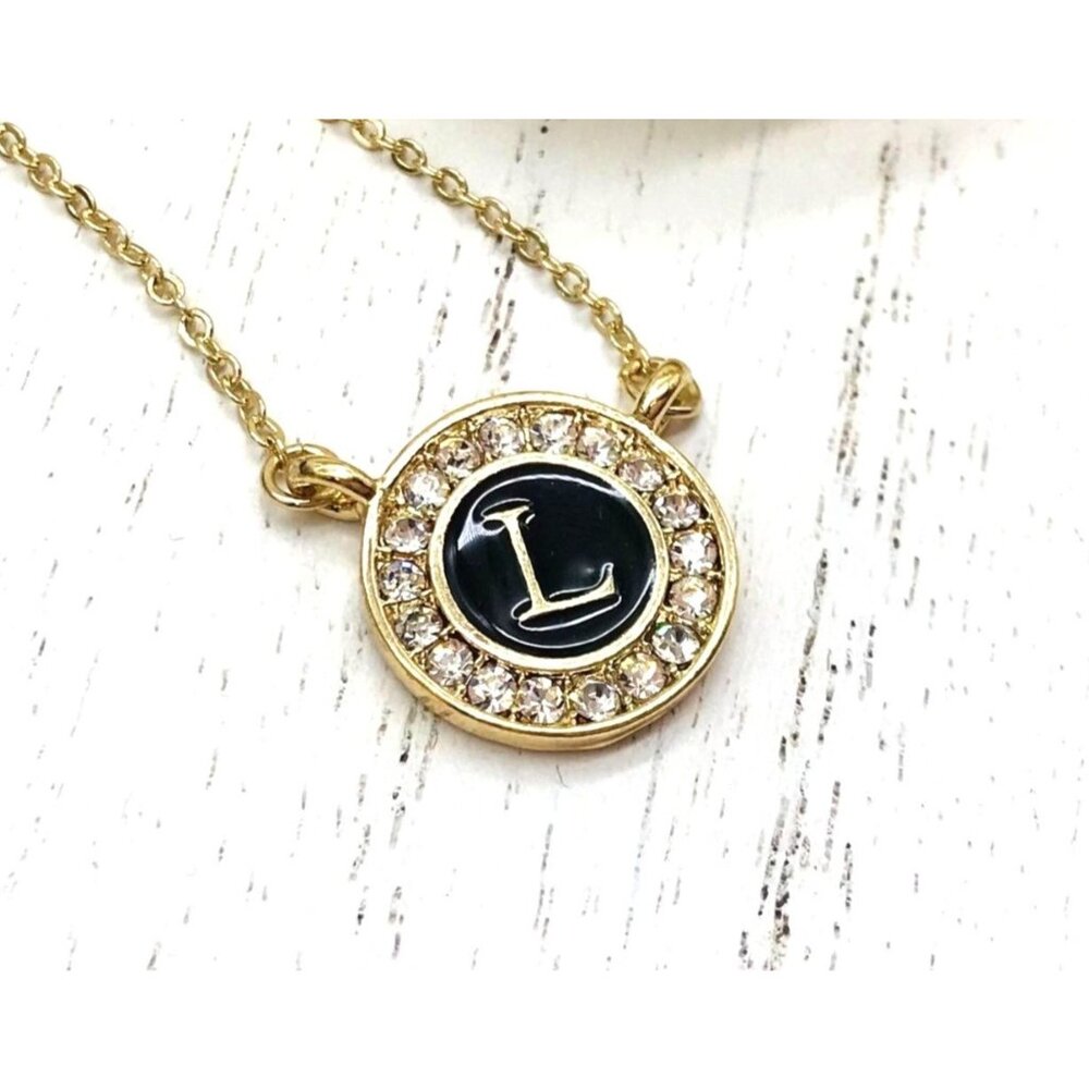 Gold-Plated Initial "L" Pendant Necklace With Rhinestone Accents By Maren Elena